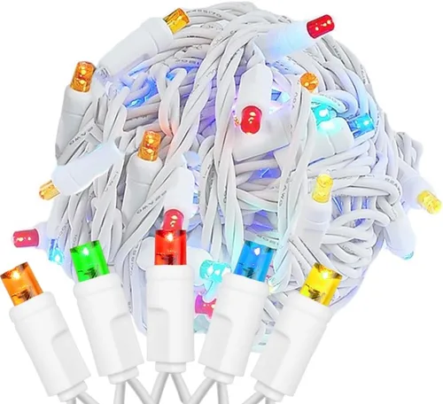 Vista 13 de Novelty Lights Guirnalda de luces de Navidad de 25 pies, 50 bombillas LED rosas en cable blanco, espacio de 6 pulgadas, iluminación conectable