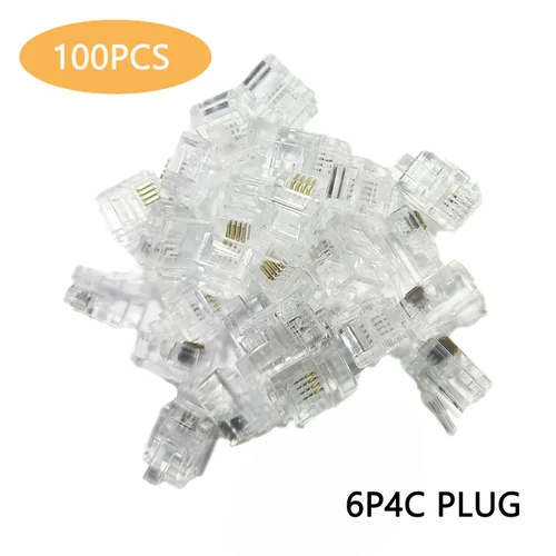 Vista 2 de Conectores RJ11 6P4C Enchufe de teléfono Modular Enchufe Adaptador de Conector de Conector de Cable Teléfono Extremo Crimpado Conector de Cable