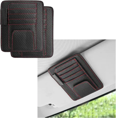 Vista 18 de Augeny Organizador de visera solar para automóvil, pequeño organizador y almacenamiento de visera, soporte para registro y documentos, accesorios