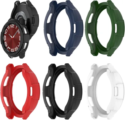 Vista 5 de E ECSEM Funda compatible con Samsung Galaxy Watch 6 Classic de 1.73 pulgadas y 1.77 pulgadas, carcasa de borde completo con anillo de bisel