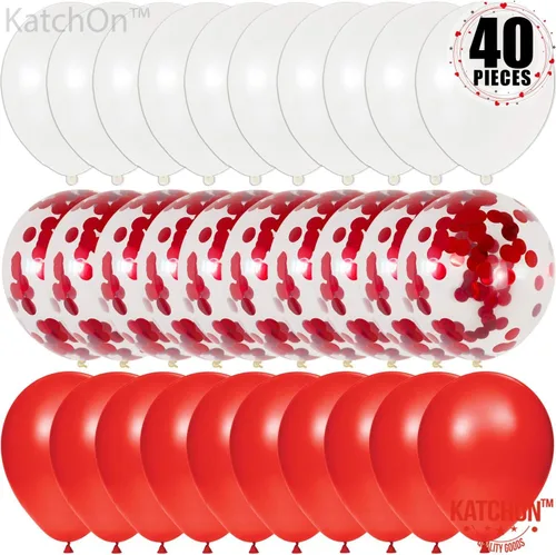 Vista 8 de KatchOn Globos para el día de San Valentín, rojo y blanco, 12 pulgadas