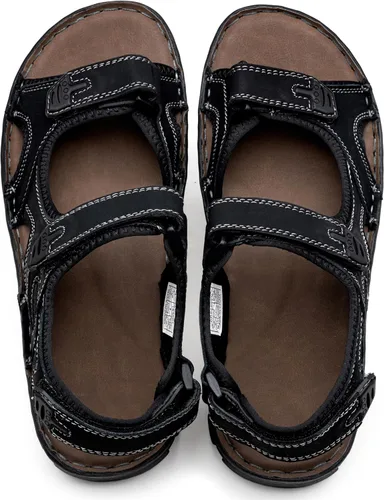 Vista 9 de Jousen Men's Leather Hiking Sandals with Arch Support Sandalia Playa Casual 662-negro