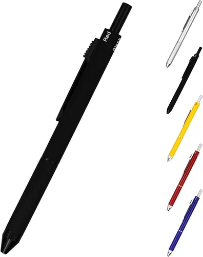 Vista 3 de DUNBONG Bolígrafo multicolor 4 en 1, bolígrafo multifunción con carcasa de metal, lápiz mecánico de 0.020 in, rojo, azul y negro, 1 unidad (negro)