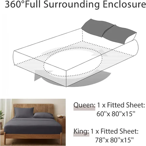 Vista 3 de ATLINIA Funda de colchón 100 % lino, 1 pieza lavada a la piedra con bolsillo profundo de 15 pulgadas hecha de lino puro francés, ropa de cama Gris