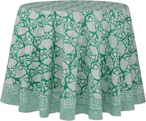 Vista 35 de ATOSII Amalfi - Mantel redondo de verano 100% algodón, estampado en bloques, para comedor, bodas, exteriores, fiestas, I Grand Millenial Farmhouse