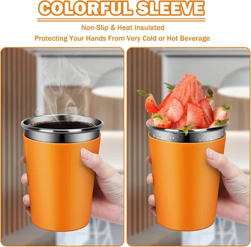 Vista 3 de Tazas para niños con tapas y pajitas, 5 paquetes mejorados de 350 ml de acero inoxidable irrompibles con funda colorida, tazas a prueba de derrames