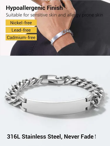 Vista 5 de PROSTEEL Pulsera personalizada para hombres y mujeres, con fecha de nombre, con grabado inicial y cita de inicial, pulseras de identificación