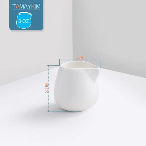 Vista 3 de Jarras de crema de cerámica de 3 onzas, mini jarra de crema, cremas clásicas de porcelana blanca para café, té, leche, mermelada, salsas, paquete