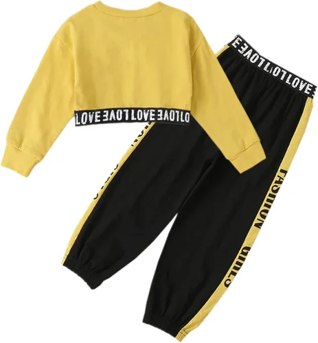 Vista 2 de Betusline - Atuendo deportivo de 2 piezas con blusa ombliguera y pantalones para niñas, estilo teñido anudado (18 meses a 14 años)