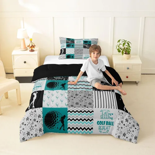 Vista 44 de Erosebridal Softball Comforter Set Patchwork Buffalo Plaid Twin Bedding Sets for Girls Kids Teens Child Galaxy Stars Ball Game Baseball Comforter