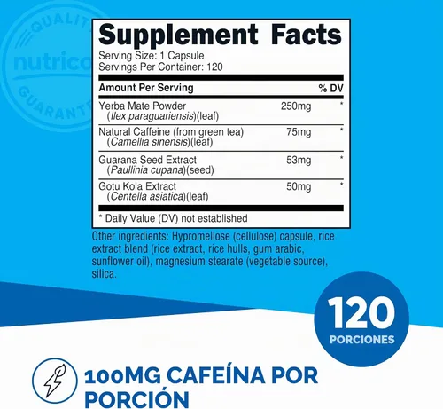 Vista 2 de Nutricost Natural Energy Pills Complex 120 cápsulas, sin gluten, sin OMG