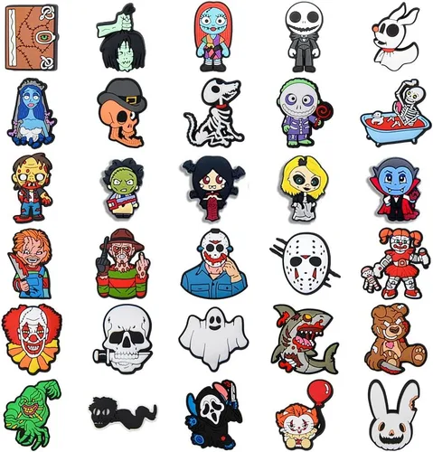 Vista 8 de XQNB Dijes de PVC para zapatos, película de terror, accesorios de decoración de zapatos de Halloween, accesorios para niños, niñas, niños y adultos