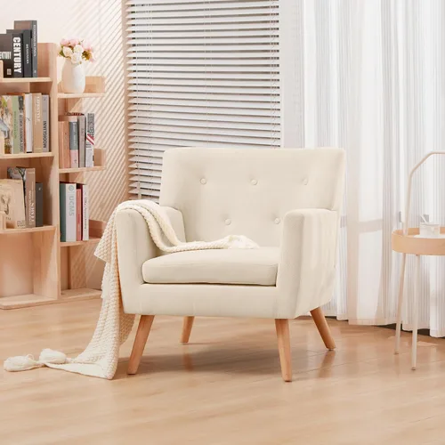 Vista 9 de Prilinex Juego de 2 sillas decorativas, modernas de mediados de siglo, tapizados con botones y cojín, cómodas sillas de lectura de tela para Beige
