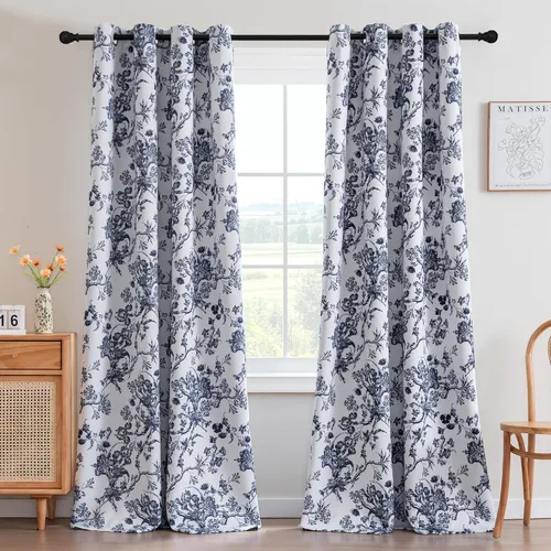 Vista 9 de H.VERSAILTEX - Cortinas opacas de 63 pulgadas de largo, juego de 2 paneles, estampado floral, cortinas de estilo campestre para sala de estar