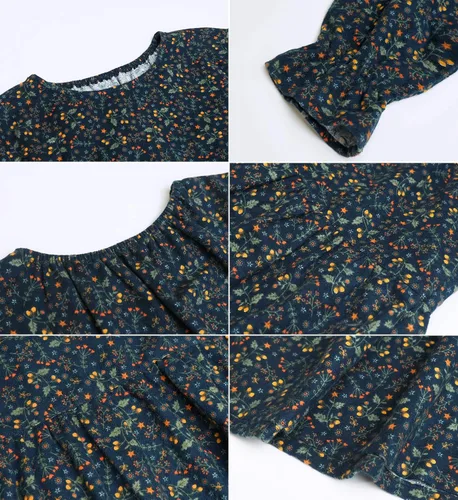 Vista 6 de SOLOCOTE Vestido a cuadros para niñas, de algodón, casual, de primavera, manga larga, cuello Peter Pan, 3-14 años