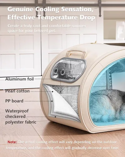 Vista 4 de Pecute Casa de refrigeración para gatos, con alfombrilla de refrigeración para perros pequeños, cama interior para gatos con aislamiento y 6 bolsas