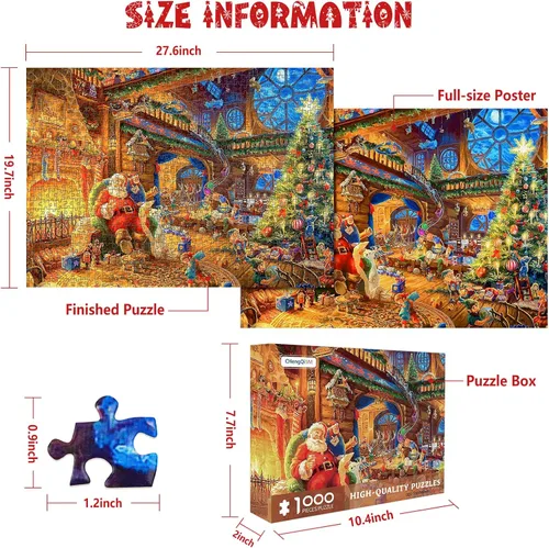 Vista 2 de Rompecabezas de Navidad de 1000 piezas, rompecabezas de Navidad de Santa Claus, rompecabezas de Navidad de Cabaña de Santa, rompecabezas de Navidad
