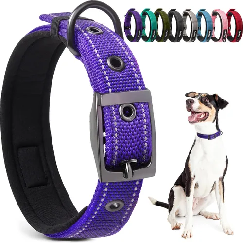 Vista 21 de PetiFine Collares para perros pequeños, collar acolchado de neopreno, collares reflectantes resistentes para mascotas con hebilla de cinturón