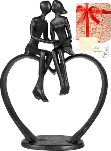 Vista 13 de Kresecioo Estatua Romántica de Pareja y Bicicleta Genial, Escultura de Hierro Fundido para Decoración, Regalos de Amor para Aniversario de Boda