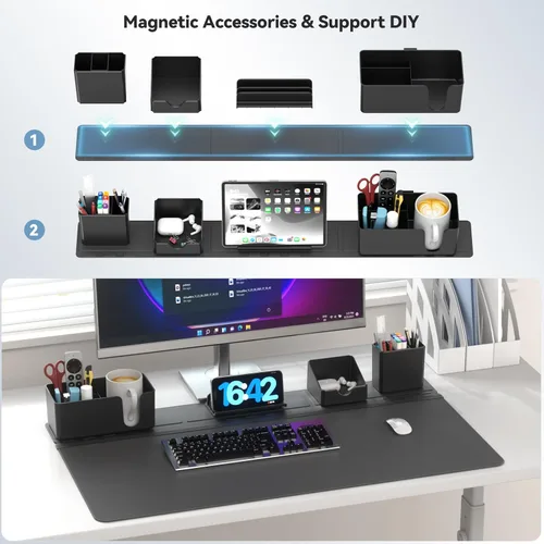 Vista 8 de KDD Soporte vertical para portátil de 4 ranuras con bloqueo por gravedad y almohadilla de escritorio y organizador magnético para oficina y hogar