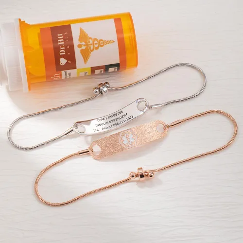 Vista 2 de BYFDIY Pulsera de alerta médica personalizada de latón, ajustable, grabada, pulsera de identificación médica, regalos de joyería de emergencia