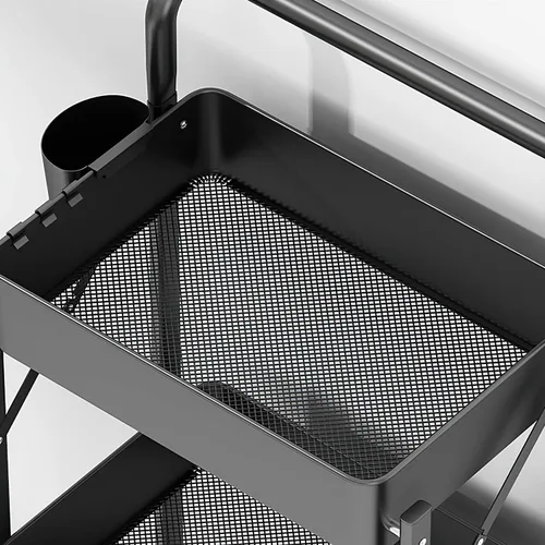 Vista 5 de BEEY Carrito de almacenamiento plegable de metal con ruedas, sin montaje, cesta de mercado de alambre de metal, organizador de almacenamiento Negro