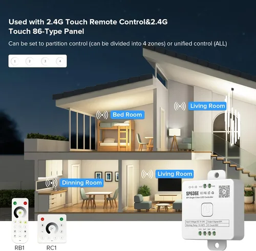 Vista 3 de SEZO SP636E Música de un solo color Bluetooth SPI LED controlador dinámico efecto de luz blanca para FCOB IC LED Strip Trabajo con panel táctil