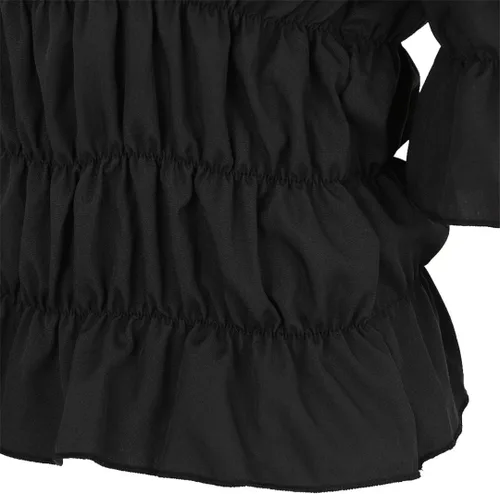 Vista 4 de Blusa renacentista para mujer, estilo victoriano, steampunk, pirata, hombros descubiertos, manga corta, blusa fruncida