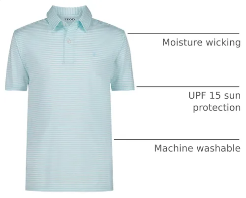 Vista 2 de Izod Boys' Performance Golf Grid Short Sleeve Stretch Collared Polo Shirt Atomizador Raya Azul