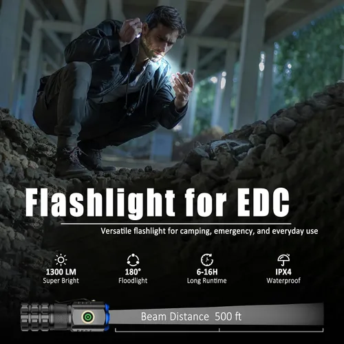 Vista 2 de Mini linterna LED portátil, recargable EDC pequeña linterna de bolsillo 6 modos de iluminación con clip magnético impermeable para camping