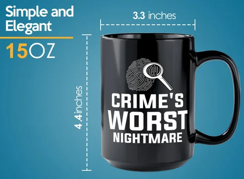 Vista 6 de Taza de café detective de 15 onzas, color negro, crimes peor pesadilla, oficial de policía, patrulla policial, detective, policía, policía, policía