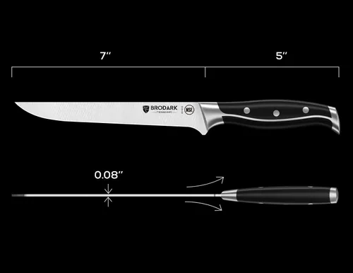 Vista 8 de BRODARK Cuchillo deshuesador de 7 pulgadas, deshuesado para cortar carne con mango de espiga completa, filete de acero inoxidable de alto carbono