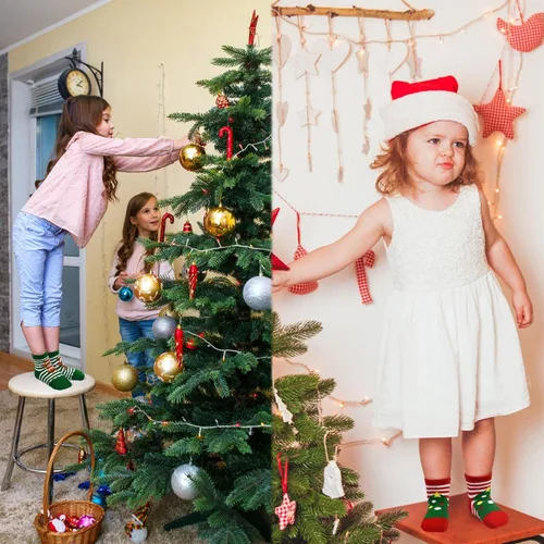 Vista 4 de SPTRAMLE Calcetines de Navidad para niños recién nacidos para niñas y niños 0-9 años 6 pares de calcetines navideños para bebés