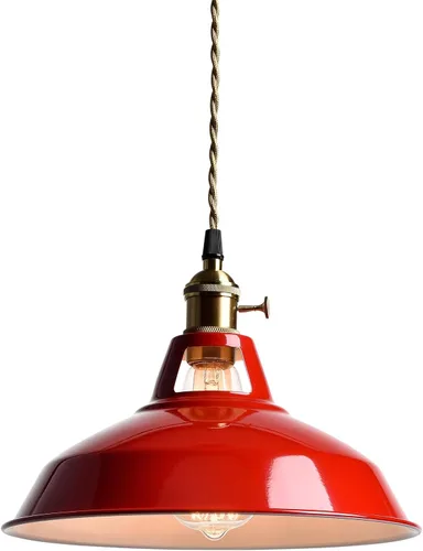 Vista 9 de CLAXY Luces Colgantes Industriales Blancas de Metal Estilo Granero con Interruptor E26, Lámpara de Techo Colgante para Cocina, Loft, Bar, Vestíbulo
