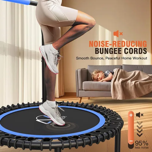 Vista 5 de ANCHEER Trampolín Rebounder de 40 pulgadas con mango ajustable de 4 niveles, mini trampolín máximo de 400 libras, trampolín de fitness resistente