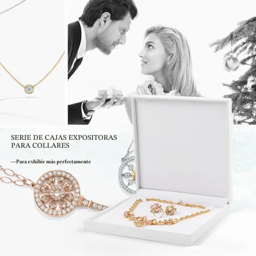 Vista 5 de Oirlv Juego de joyas de terciopelo blanco caja de regalo anillo pendiente collar grande caja de almacenamiento