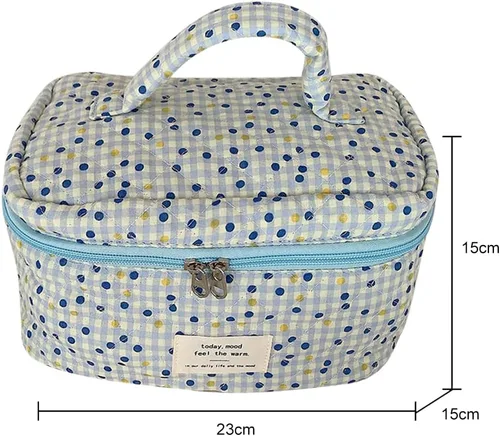 Vista 6 de Bolsa de cosméticos de viaje, bolsa de maquillaje de algodón, bolsa de aseo acolchada con hermoso patrón floral, bolsa de cosméticos de gran