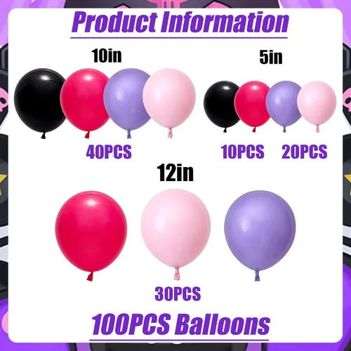 Vista 2 de Suministros para fiestas de cumpleaños Kawaii, las decoraciones para fiestas Kawaii incluyen kit de arco de guirnalda de globos, globos de látex