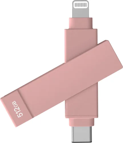 Vista 8 de iXflash - Memoria flash para iPhone de 128 GB, certificado Apple MFi, Lightning y USB C, color rosa, 2 en 1 para teléfono, iPad y computadora, foto