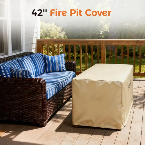 Vista 5 de BALI OUTDOORS Cubiertas rectangulares para hogueras, material de PVC impermeable y resistente a la intemperie, caqui, 42.2 pulgadas de largo x 24.2