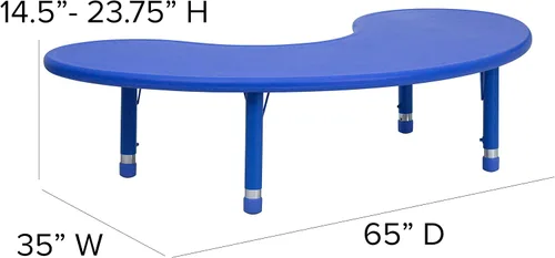Vista 2 de BizChair Mesa de actividades ajustable de altura de plástico azul media luna 35x65