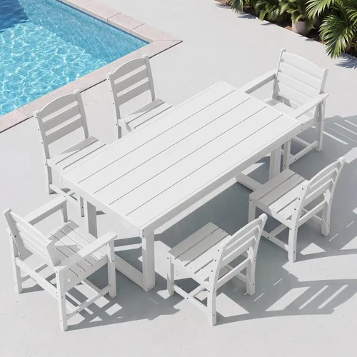 Vista 17 de SERWALL HDPE - Juego de comedor al aire libre para 4, 67 pulgadas, para todo tipo de clima, mesa de comedor y sillas sin brazos para terraza Negro