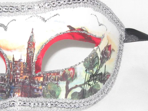 Vista 2 de Máscara de mascarada veneciana de diseño Colombina roja
