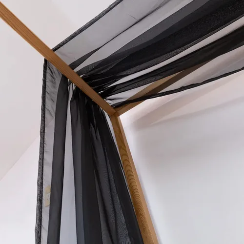 Vista 9 de Linentalks Cortinas de cama negras para cama individual, bufanda de cama transparente de lujo, cortinas de cama con cenefa, cortinas de cama