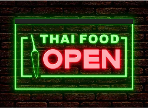 Vista 6 de 110228 Thai Food Open Thailand Restaurant Cafe Bar Display LED Light Neon Sign (16 Colors By Remote, 12" X 8")