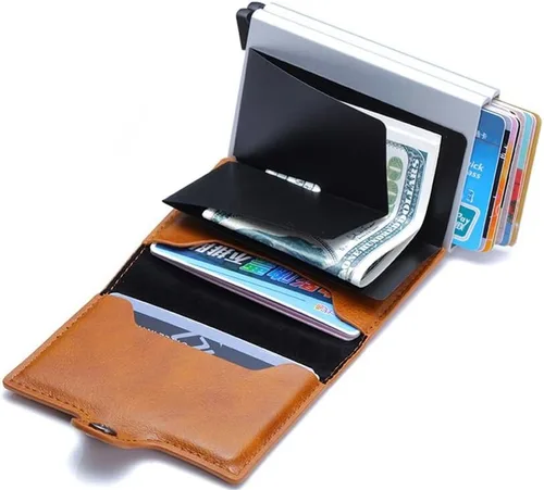 Vista 6 de Cartera ultrafina con bloqueo de RFID segura para tarjetas de crédito, Negro -, Minimalista