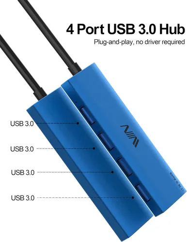 Vista 2 de Concentrador USB 3.0, extensor divisor USB de 4 puertos, adaptador portátil multipuerto de datos para laptop, Xbox, unidad flash, disco duro