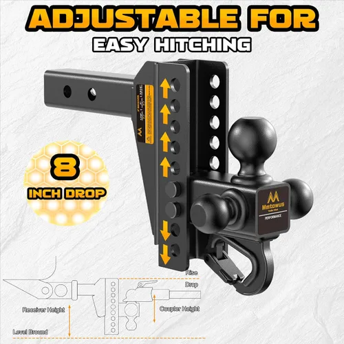 Vista 5 de Adjustable Trailer Hitch - Drop Hitch Fit 2" Receiver -8" Drop/Rise