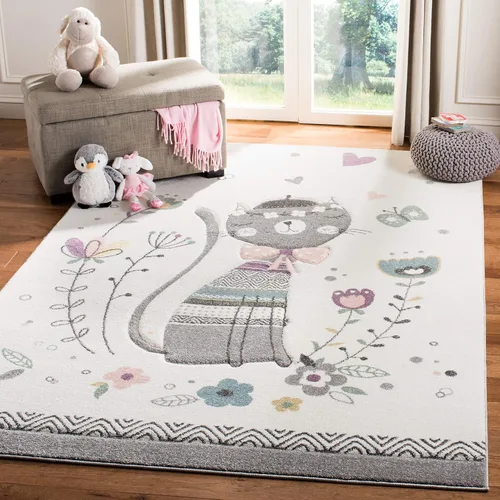Vista 7 de SAFAVIEH Carousel Kids Collection - Alfombra decorativa de 2 x 3 pies, color marfil y rosa, diseño de gato, no desprende pelusa y de fácil cuidado