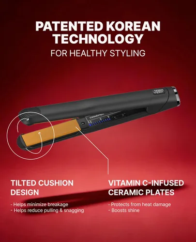 Vista 4 de GLAMPALM Plancha de pelo 1" de cerámica con placas vibratorias, herramienta profesional de salón No. 1 de Corea con cable giratorio 3D y voltaje